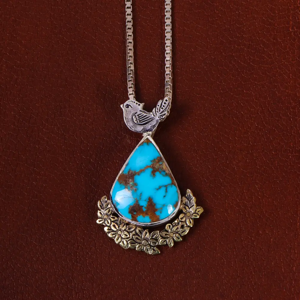 گردنبند فیروزه زنانه کد 25246 - جواهری مشاهیر