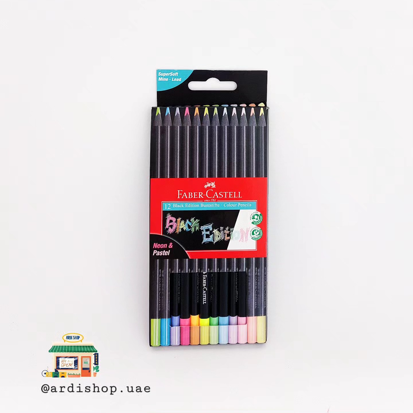 مداد رنگی 12 رنگ فابر کاستل اصل سری بلک ادیشن مدل neon and pastel