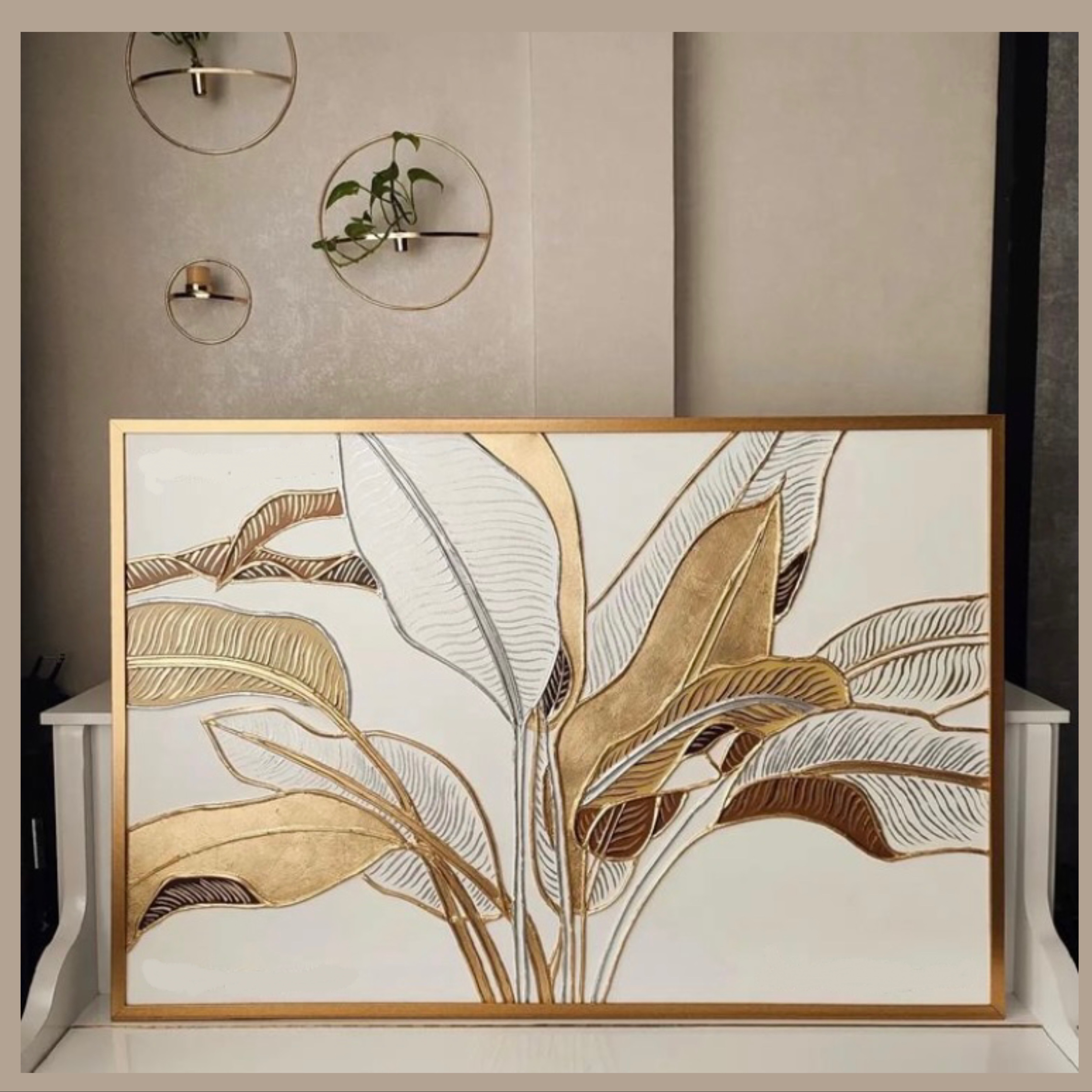 تابلو دکوراتیو برگ های طلایی برجسته ابعاد 100در 70 