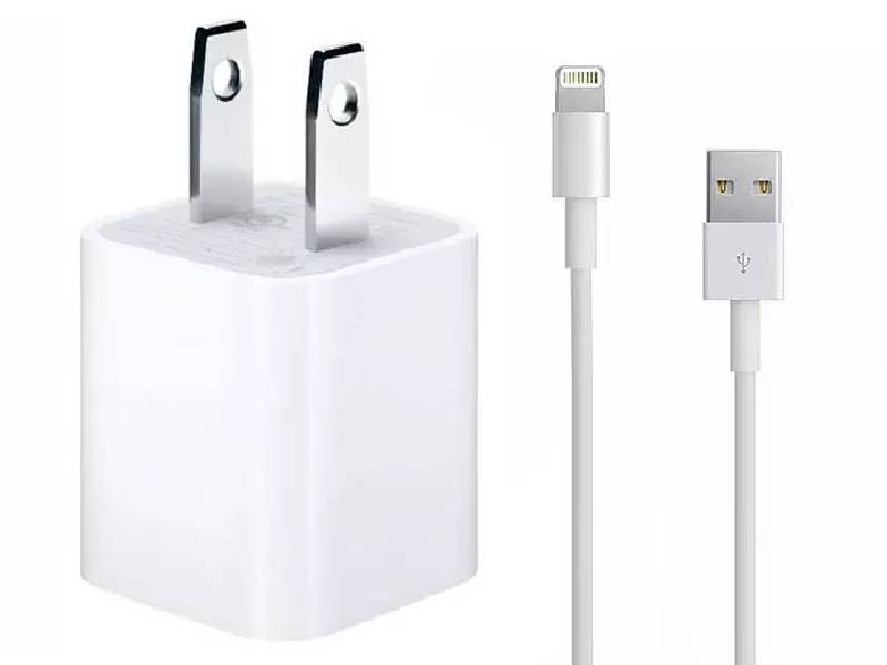 شارژر دیواری اورجینال اپل مدل Apple iPhone Charger 2 Pin بهمراه کابل شارژ لایتنینگ