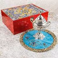 پک هدیه صنایع دستی ترنج شکلات خوری ملیله کاری و رومیزی سرمه دوزی