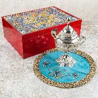 پک هدیه صنایع دستی ترنج شکلات خوری ملیله کاری و رومیزی سرمه دوزی