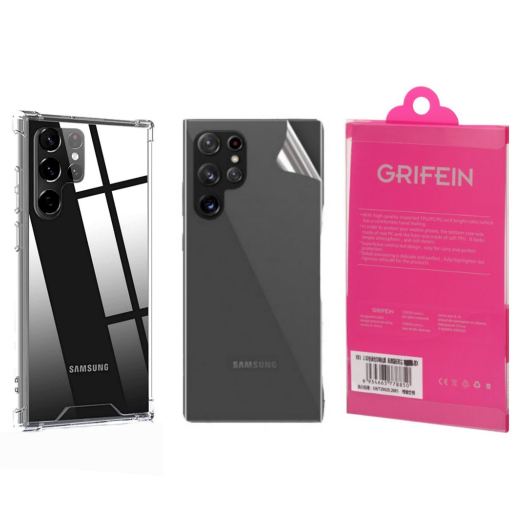 کاور گریفین مدل Transparent Armor مناسب برای گوشی موبایل سامسونگ Galaxy S22 Ultra به همراه محافظ پشت گوشی