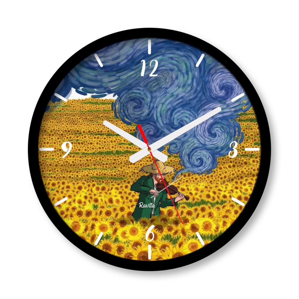 ساعت دیواری بزرگ راویتا طرح سبک آفتاب گردان ون گوک کد 3567