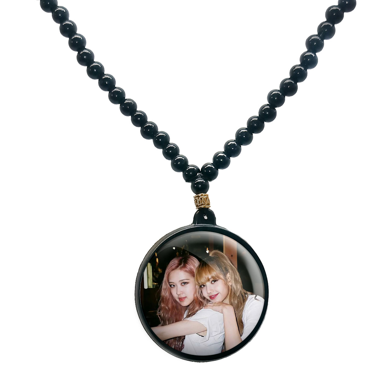 گردنبند پرمانه طرح بلک پینک کد pmd.18039 مدل دو طرفه