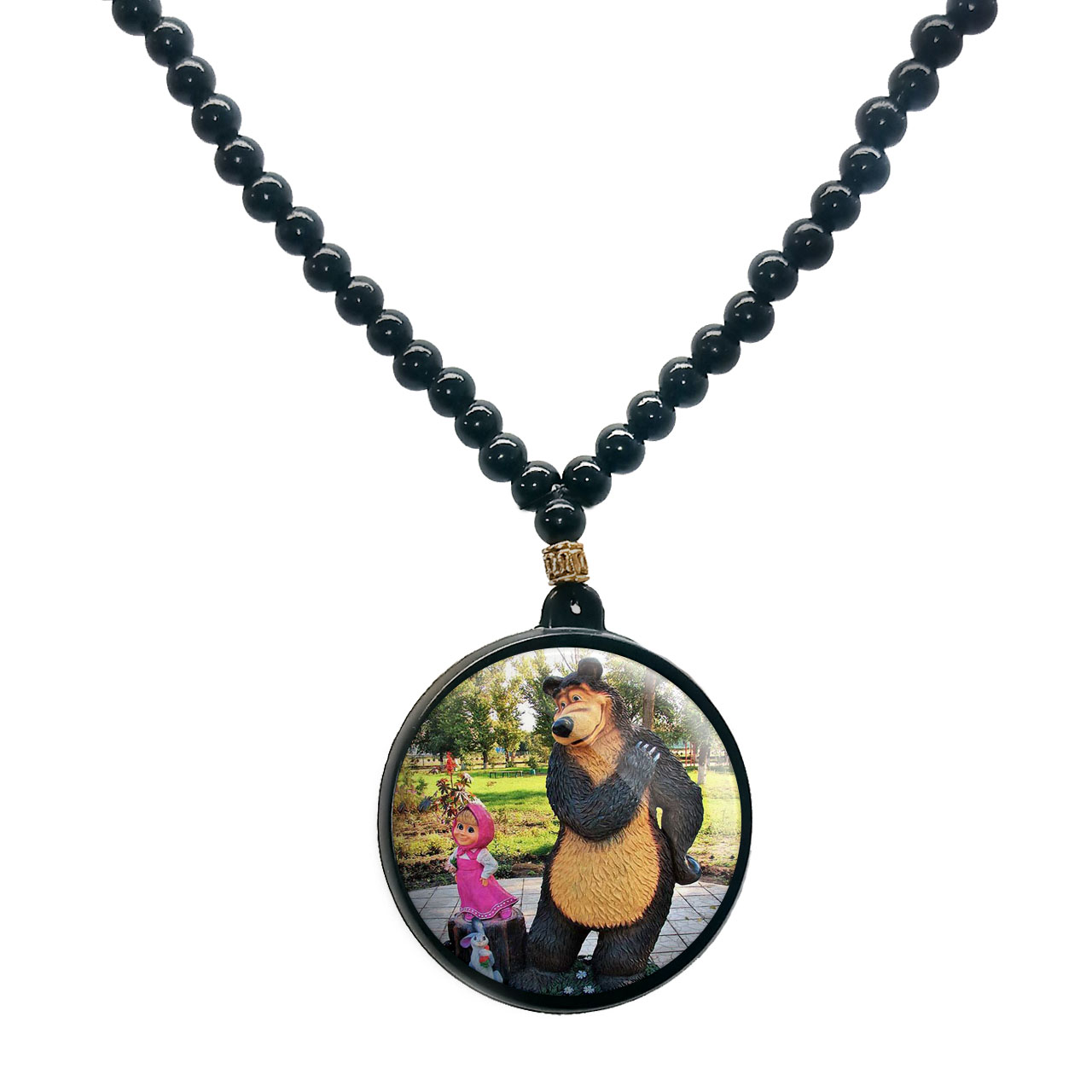 گردنبند پرمانه طرح ماشا ومیشا کد pmd.11817 مدل دو طرفه