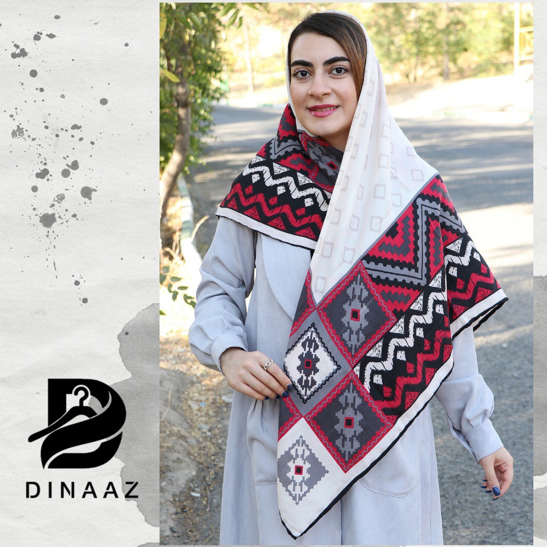 روسری نخی ژاکارد اعلا دور دست دوز قواره 115 رنگ سفید شیری و ارسال رایگان