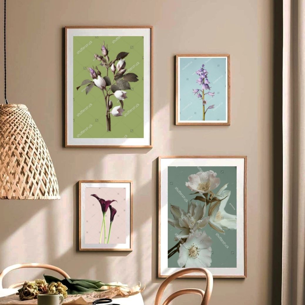 تابلو دکوراتیو طرح عکس گلهای سفید با زمینه رنگی چهار تکه