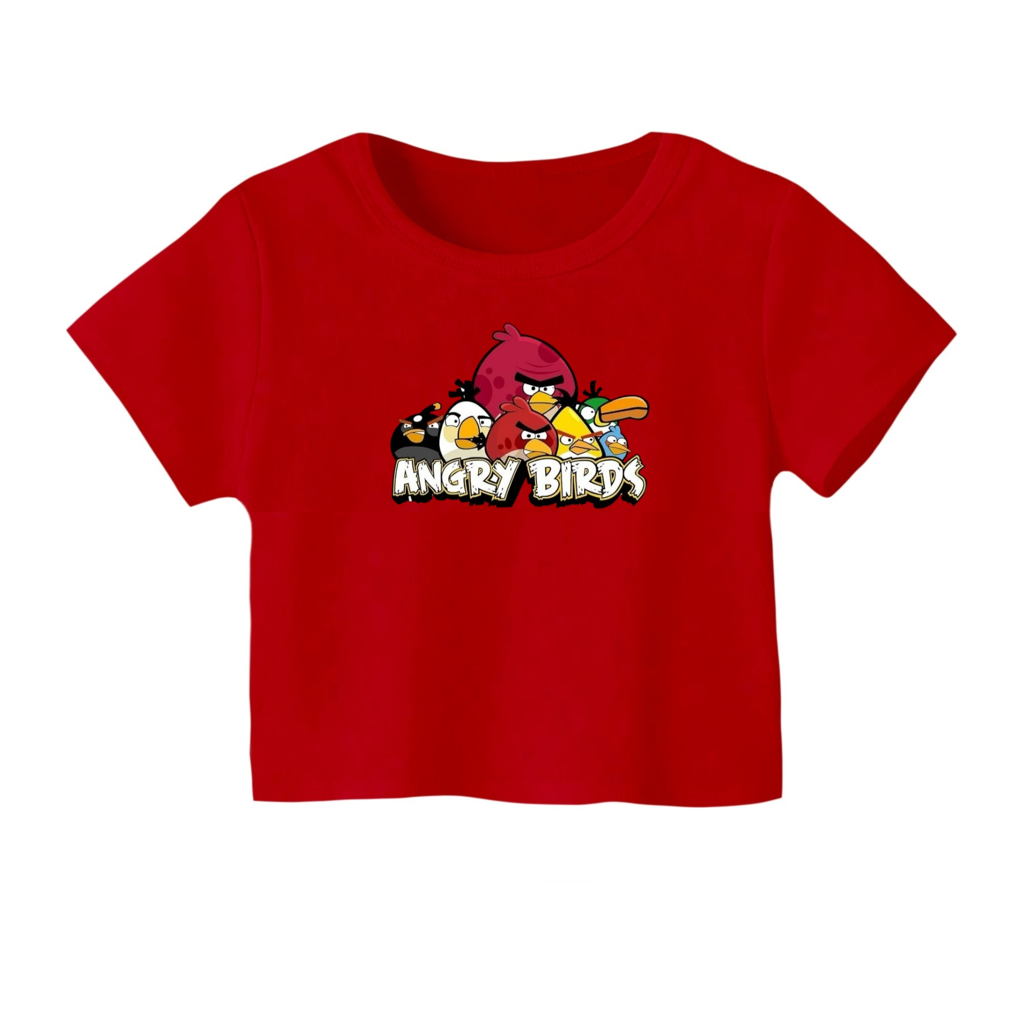 کراپ‌ تی‌شرت آستین کوتاه زنانه مدل انگری بردز کد 1 رنگ قرمز