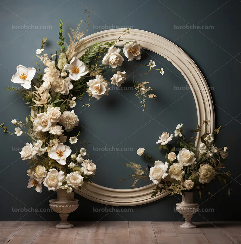 بک دراپ عکاسی با گل های سفید و برگ سبز | گرافیک با طعم تربچه