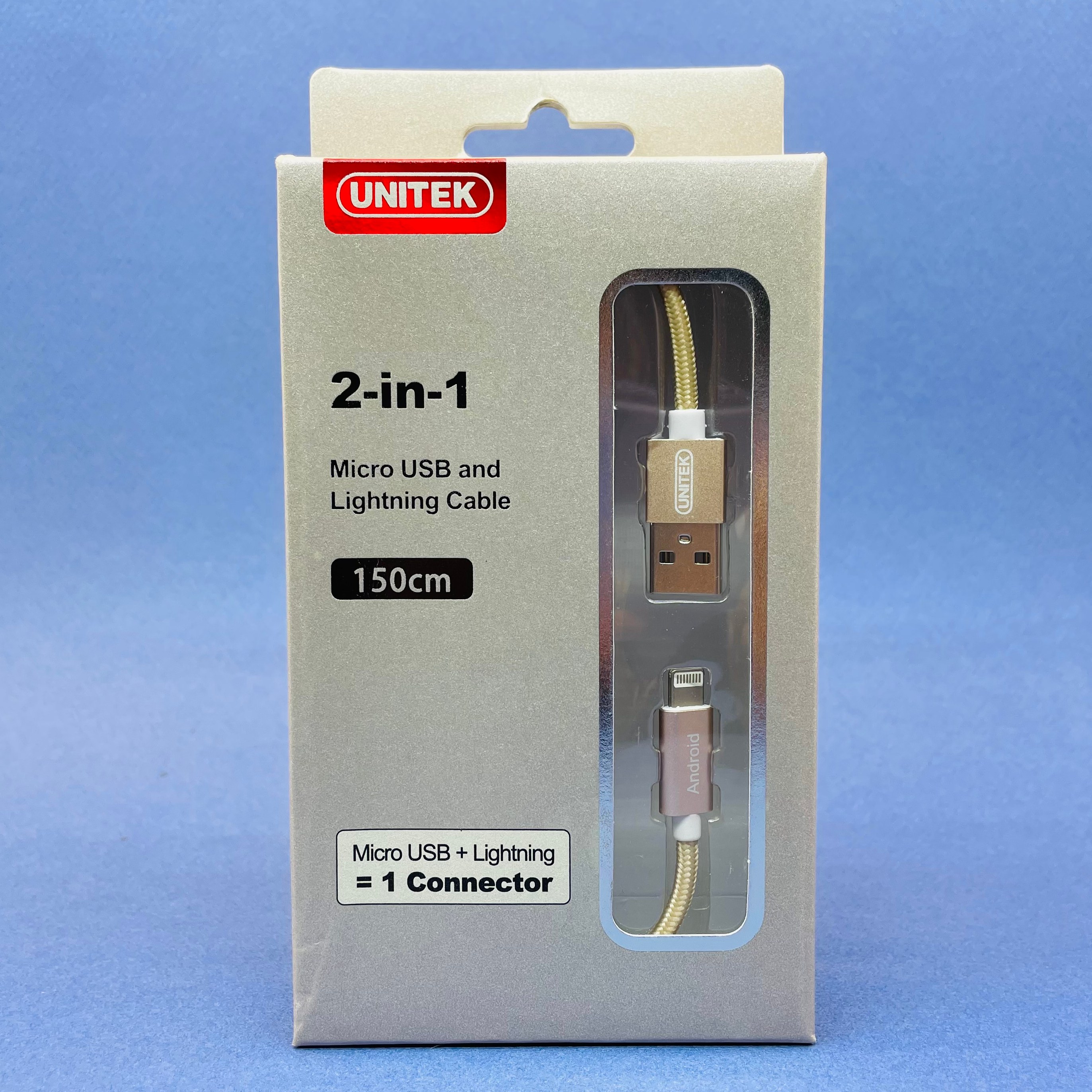 کابل شارژ یونیتک 15 متری دوکاره کنفی  UNITEK YC4023 GD Lightning and micro Cable 