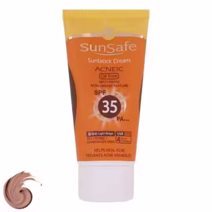 کرم ضد آفتاب و آنتی‌آکنه رنگی سان‌سیف مدل SPF35، مناسب پوست‌های چرب، حجم 50 میلی‌لیتر