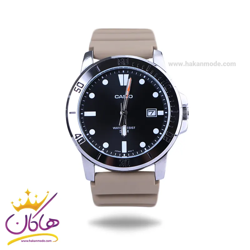 ساعت مچی عقربه ای کاسیو مردانه بند رابر کرمی MTP-VD01-5EVUDF