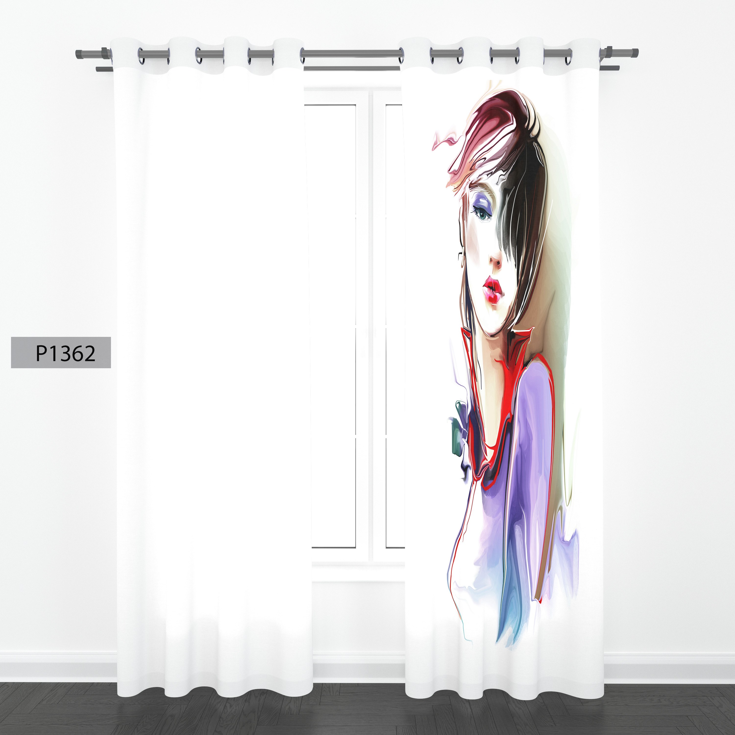 پرده هازان چاپی دوقواره دوخته شده پانچ شده هر قواره عرض 140ارتفاع 190 کد1362