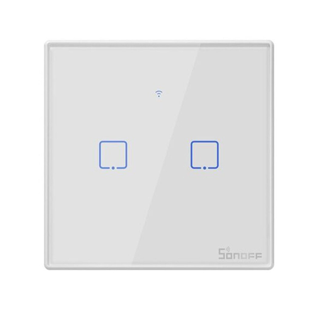 كليد لمسی دو پل سفید سونوف با قابليت كنترل توسط ريموت RF مدل T2EU2C-TX