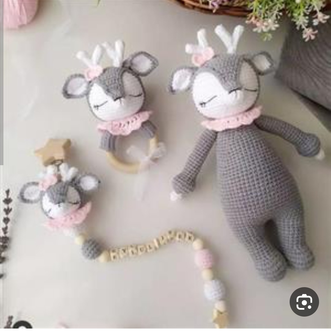 ست بند پستونک جغجغه دندونی و عروسک آغوشی