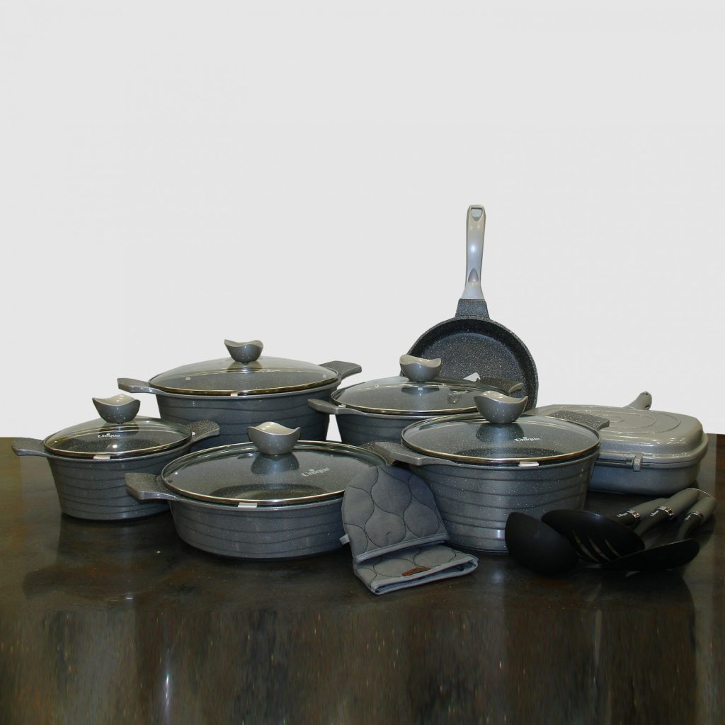 سرویس قابلمه  16 پارچه لاین طوسی نقره ای یونیک صادراتی 7724