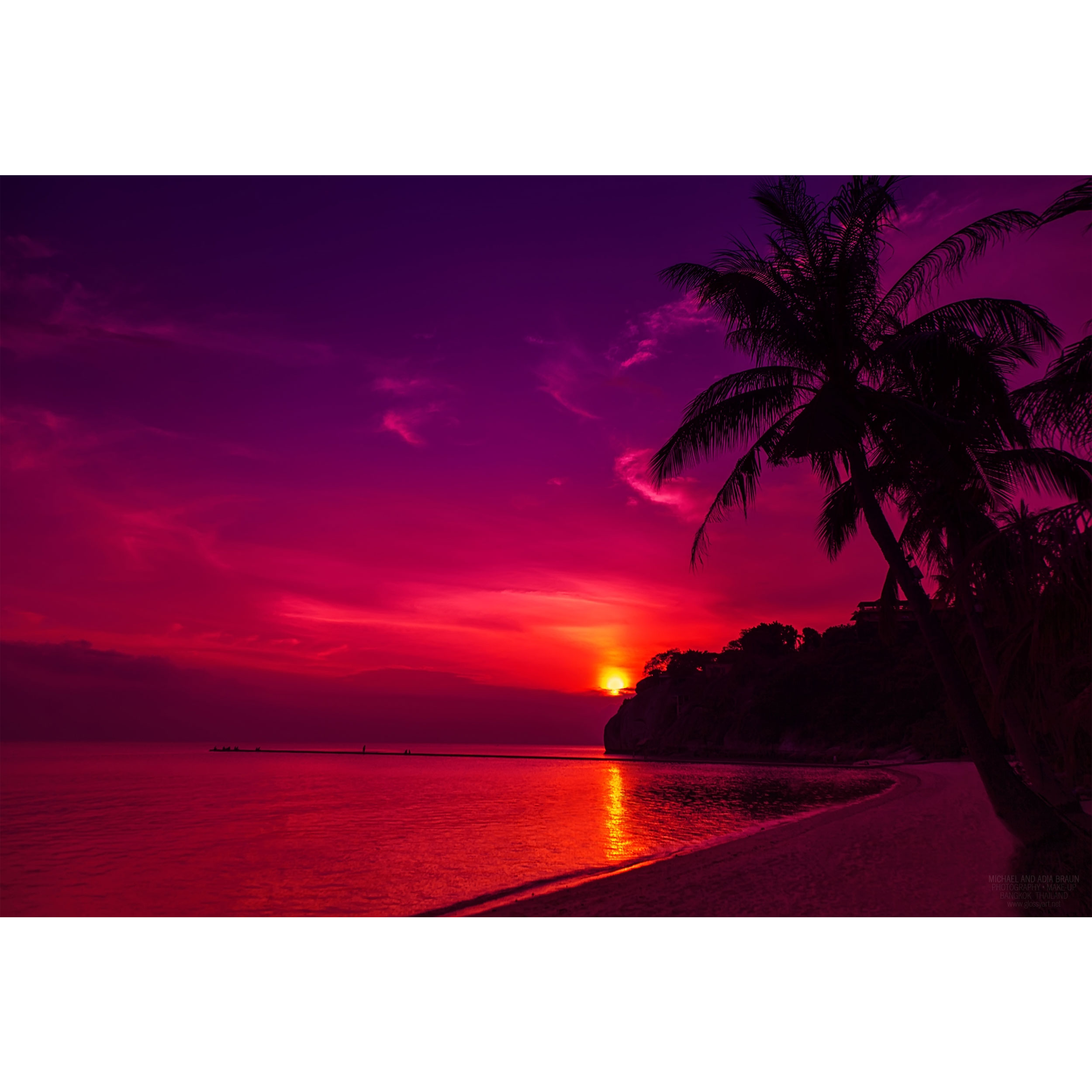 تابلو شاسی مدل غروب آفتاب و دریا و نخل T7456