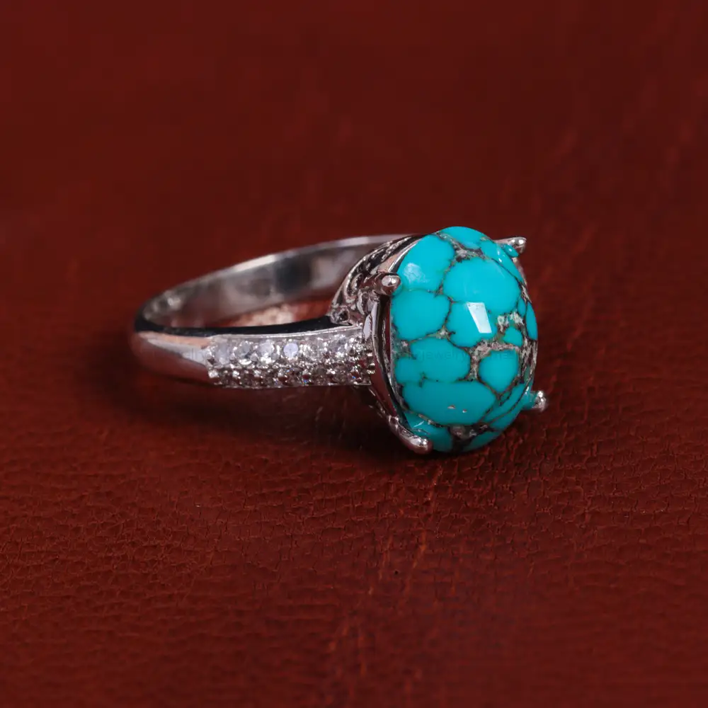 انگشتر فیروزه شجری زنانه کد 15438 - جواهری مشاهیر