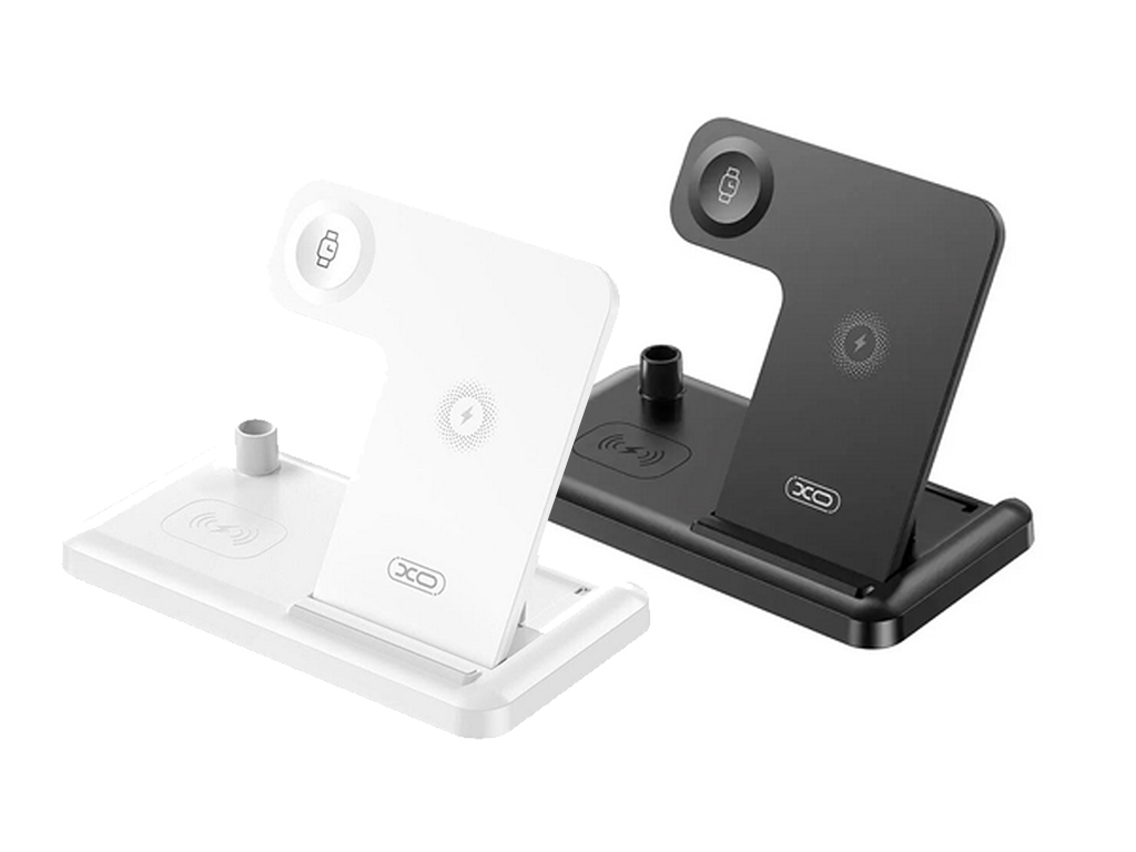 شارژر بی سیم رومیزی 4 کاره 15 وات گوشی آیفون، اپل واچ، ایرپادز و قلم لمسی ایکس او WX033