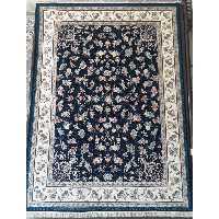 فرش ماشینی 700 شانه اصل تراکم 2550 طرح گلپری زمینه سرمه ای 12 متری جنس اکرولیک