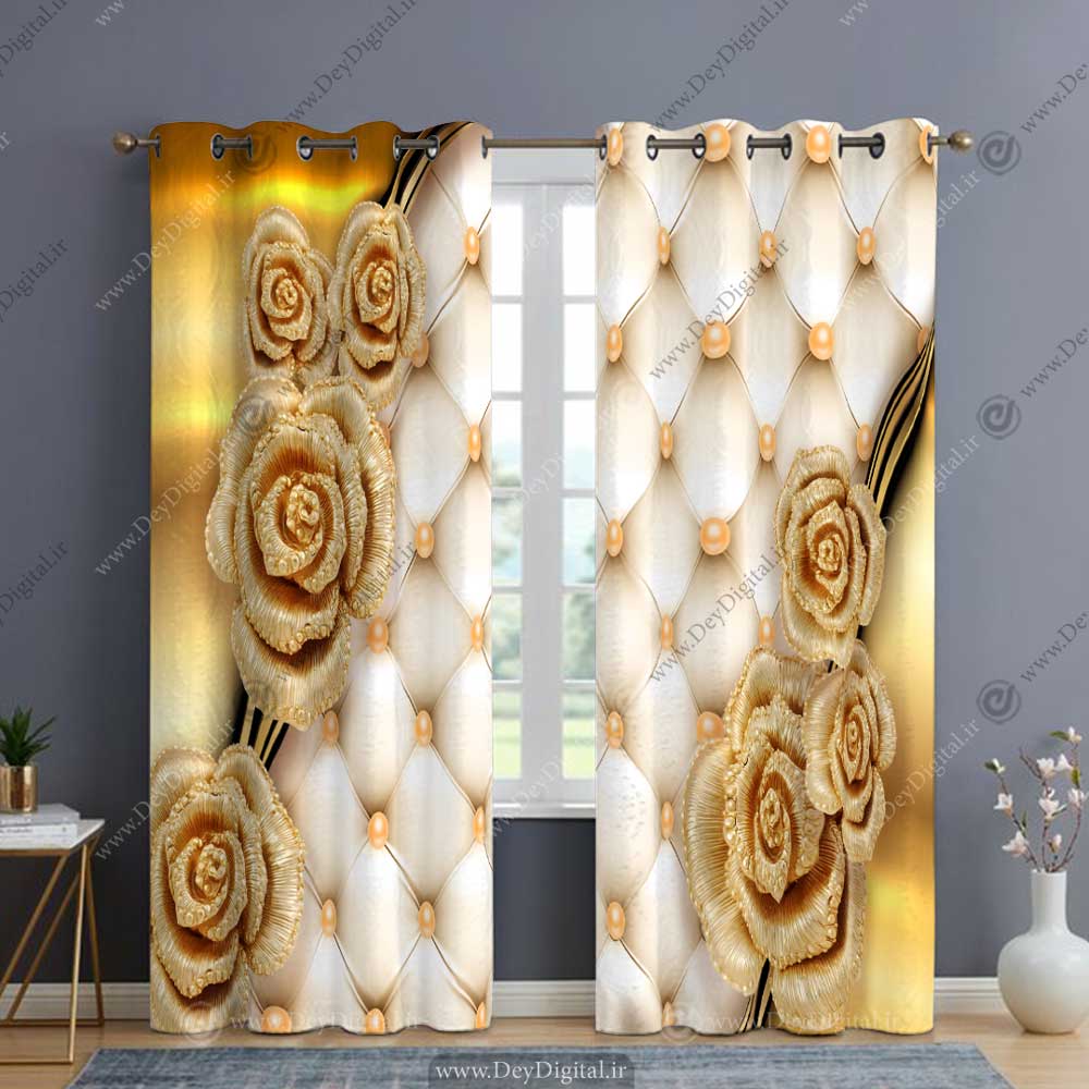 پرده پانچی گل طلایی pk-2626