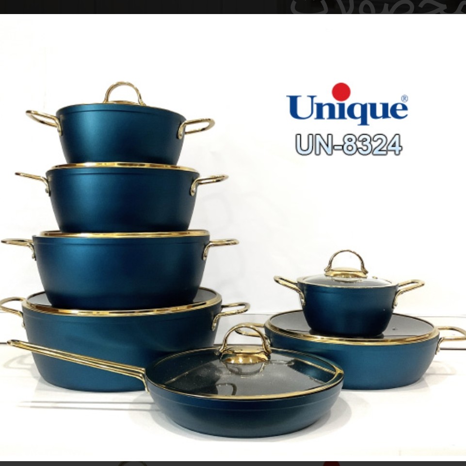 سرویس قابلمه یونیک14 پارچه کله غازی درب منحنی طلایی کد 8324

