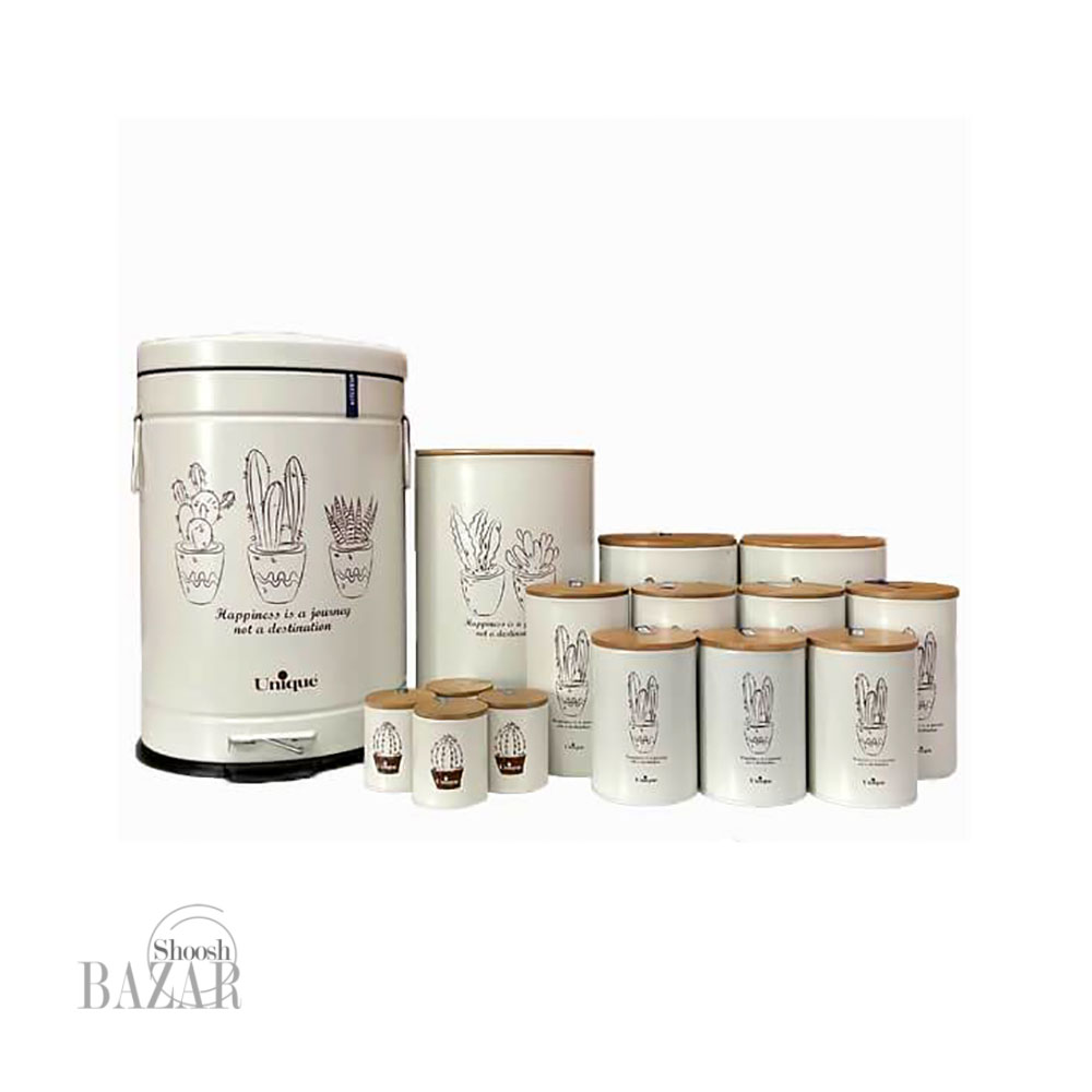 سرویس 15 پارچه فانتزی کرم کاکتوس درب بامبو یونیک کد 8002