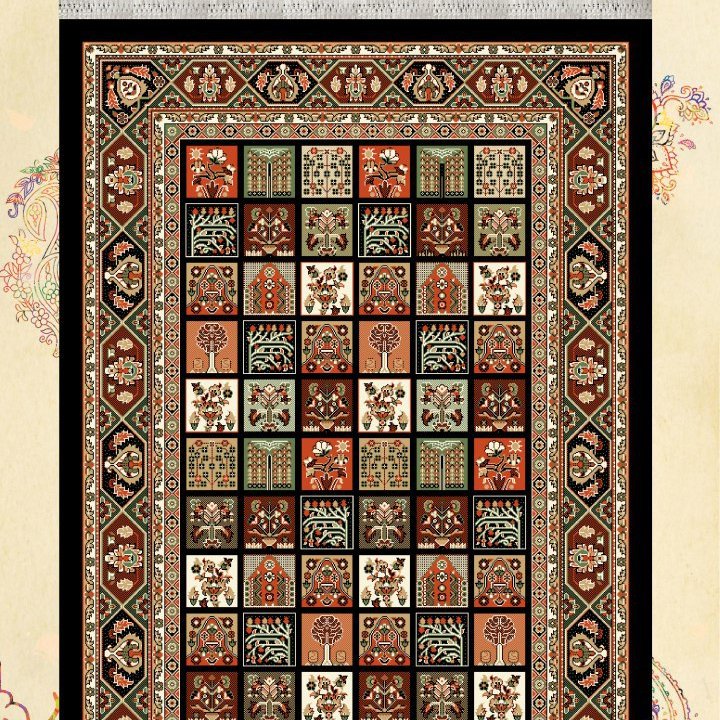 گلیم فرش ماشینی کاشان طرح خشتی مشکی6متری(هزینه ارسال باخریداروپس کرایه میباشد)