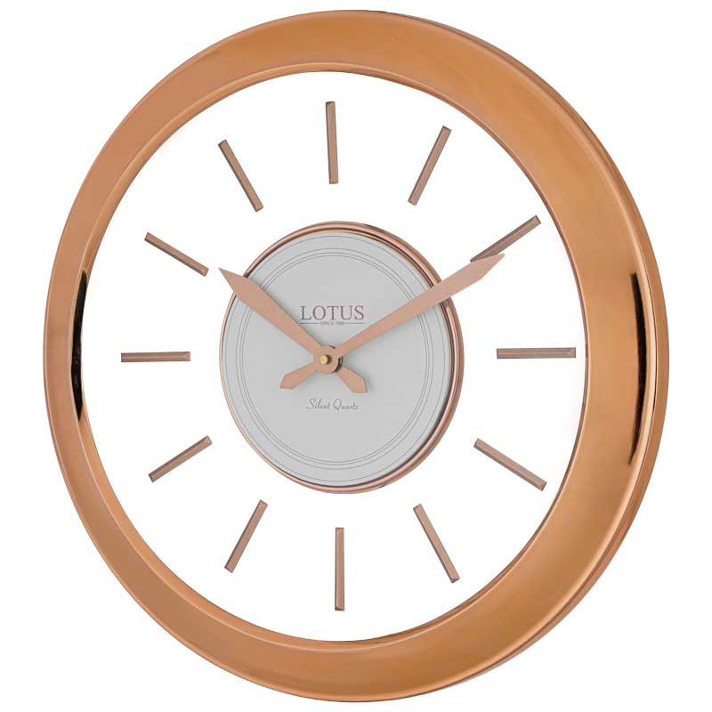 ساعت ديواری فلزی صفحه کريستالی لوتوس کد محصول: MG-6069-ROSE GOLD