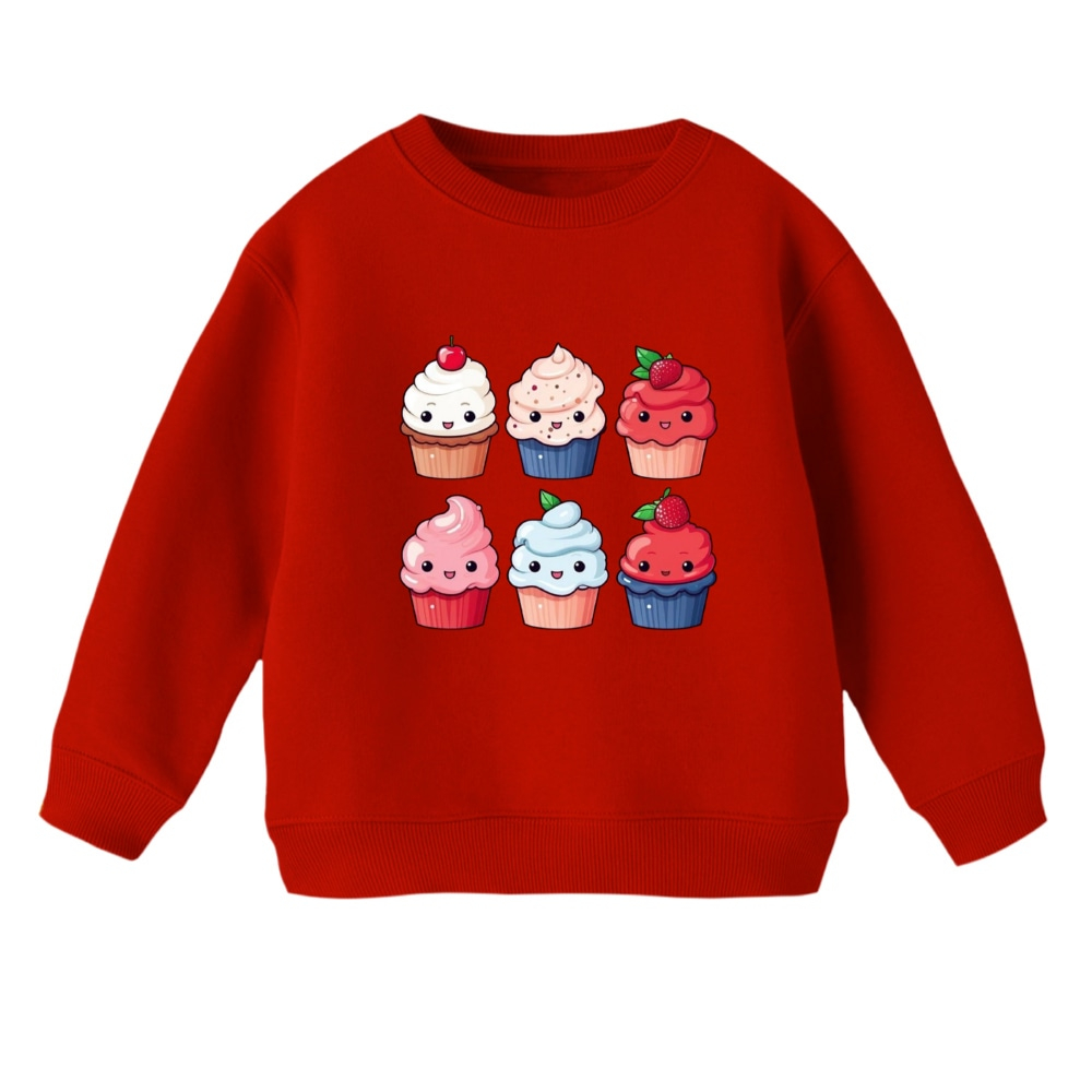 سویشرت بچگانه مدل کاپ کیک رنگ قرمز