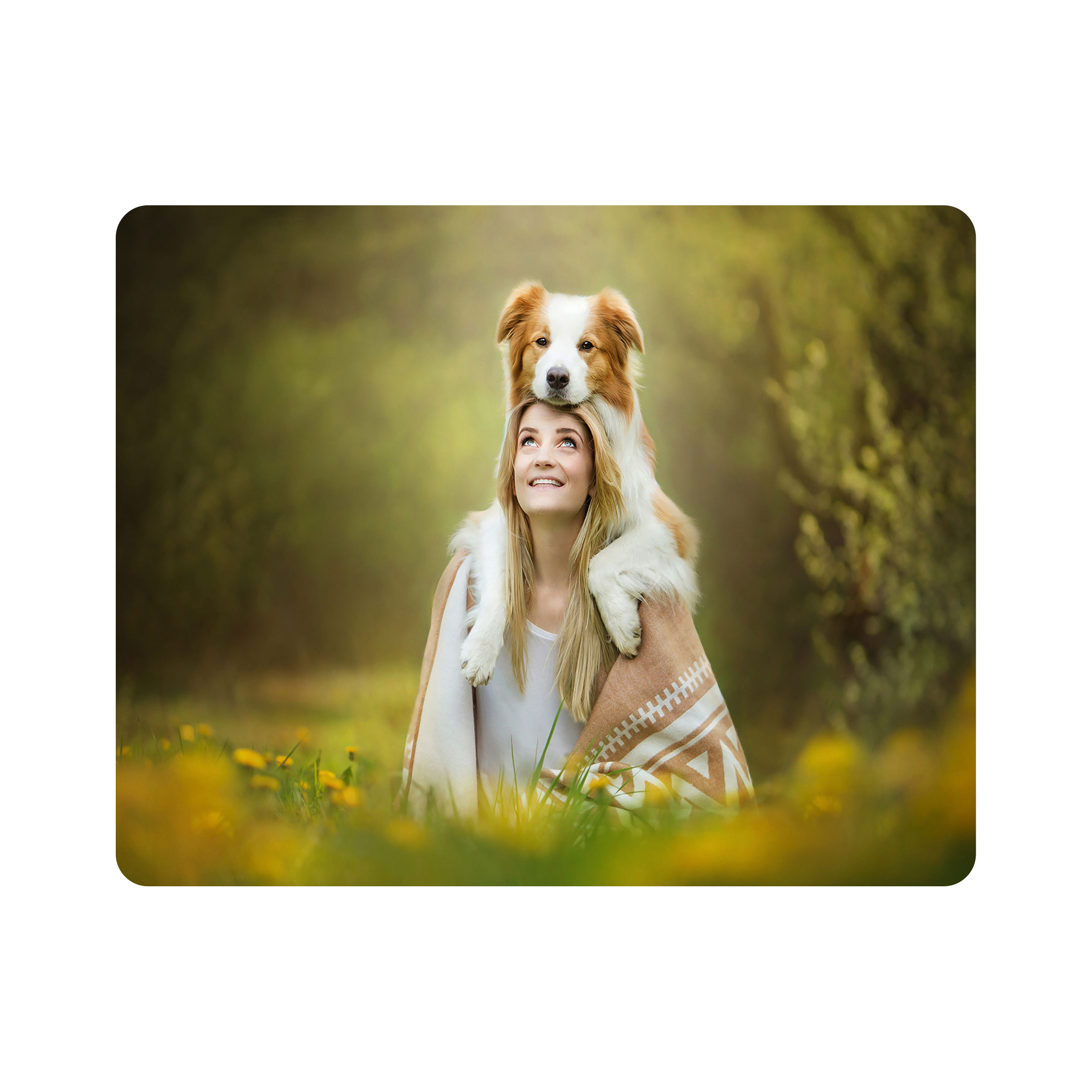 ماوس پد اطلس آبی طرح زن جوان و سگ و طبیعت مدل T1529