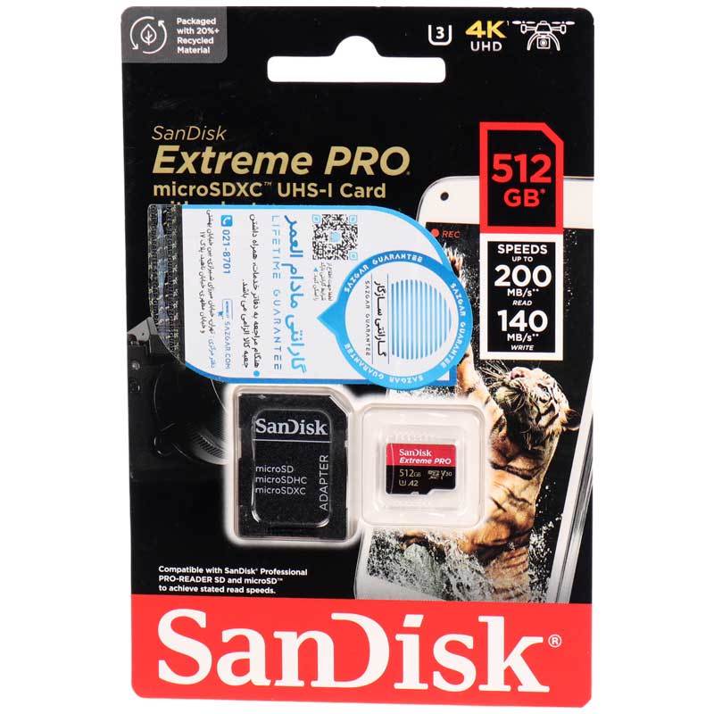 رم میکرو 512 گیگ سن دیسک SanDisk Extreme Pro A2 V30 U3 C10 200MB/s   خشاب