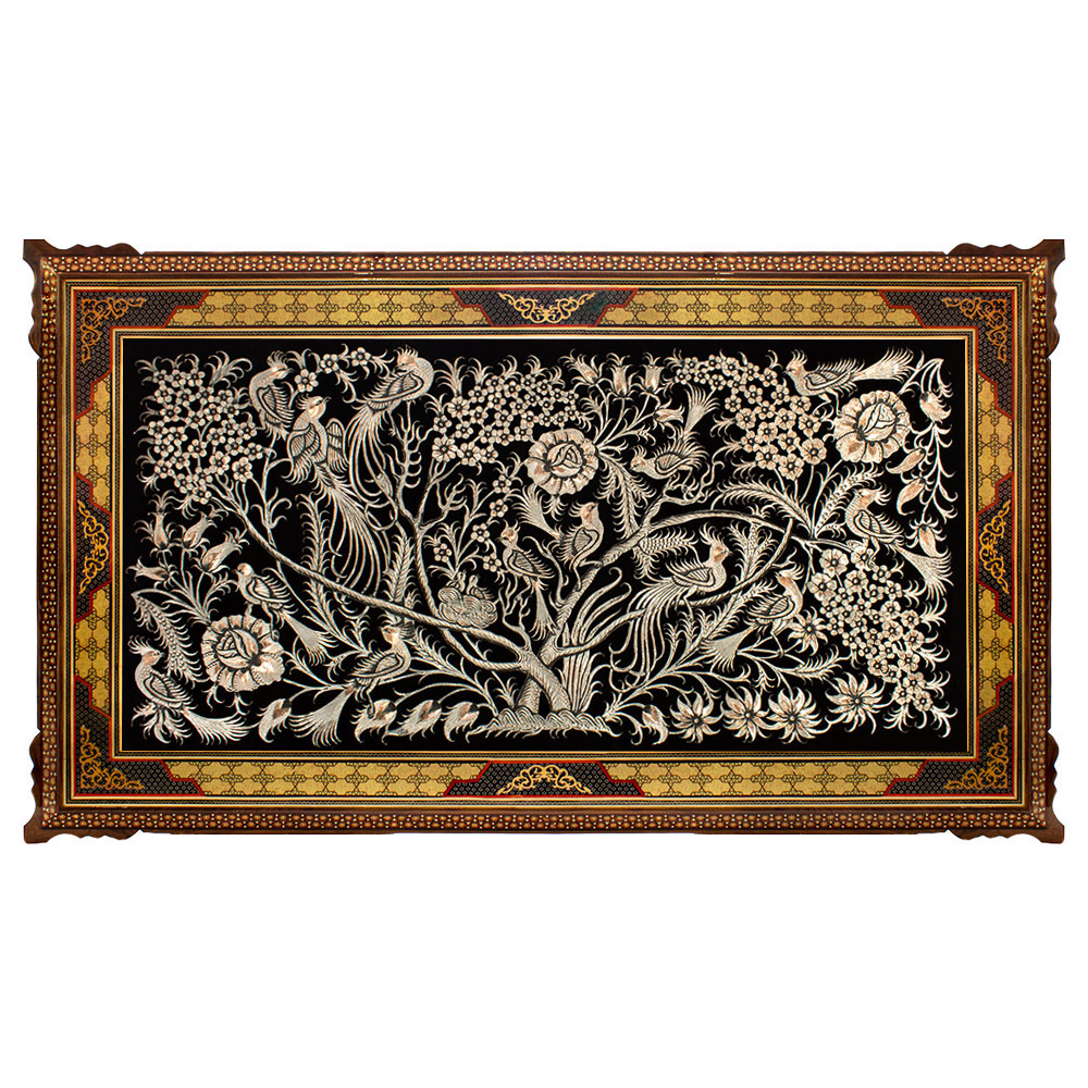 تابلو قلمزنی طرح گل و مرغ کد 50100