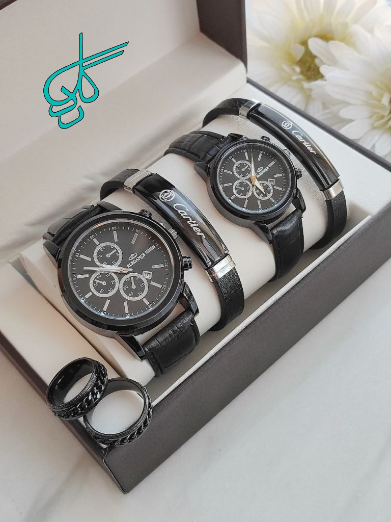 خرید ست اکسسوری زنانه و مردانه شامل ساعت دستبند و انگشتر کیفیت عالی کد 2116479 - ردگل