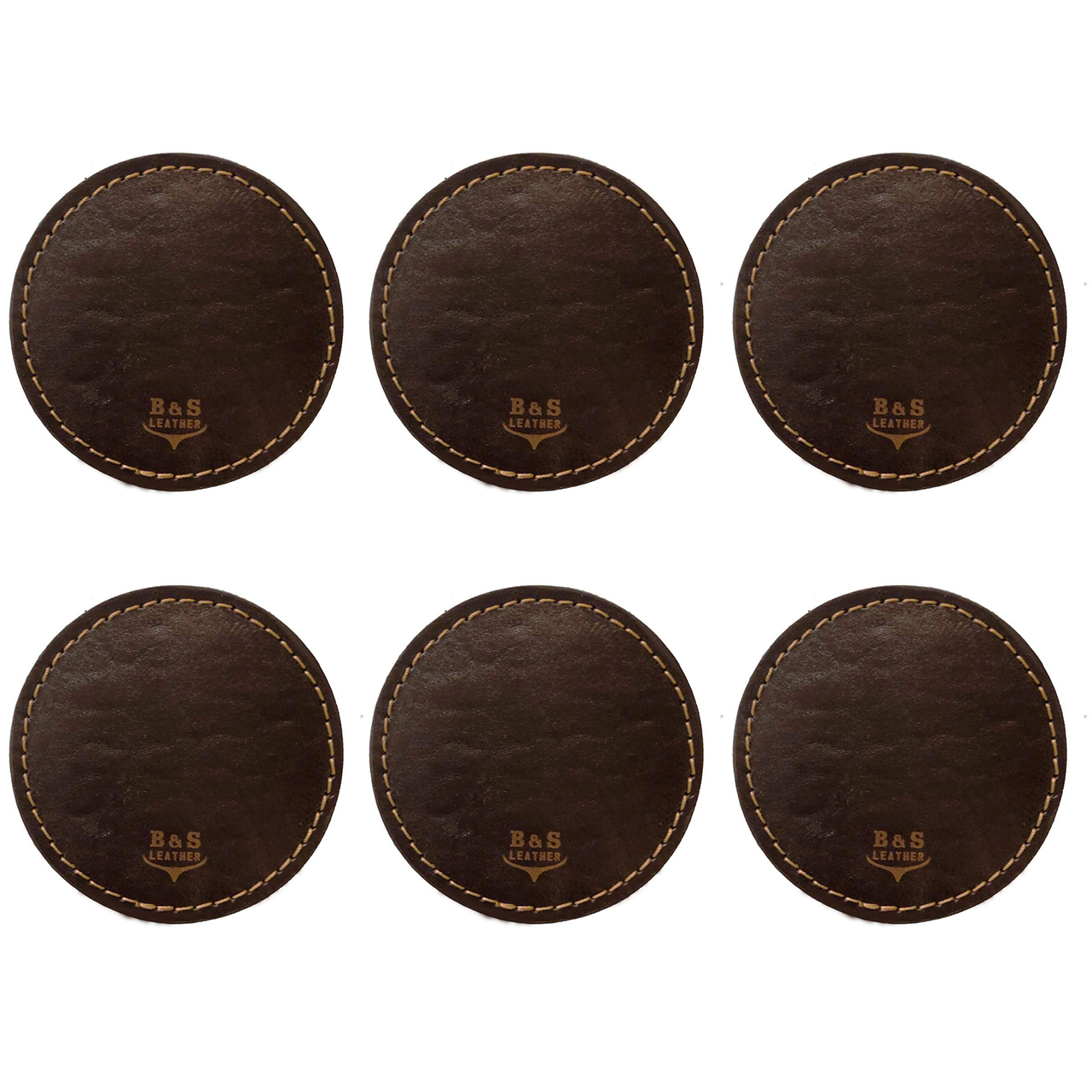 زیر لیوانی و زیر فنجانی چرم طبیعی – دست دوز مدل G6 بسته 6 عددی رنگ قهوه ای B&S Leather