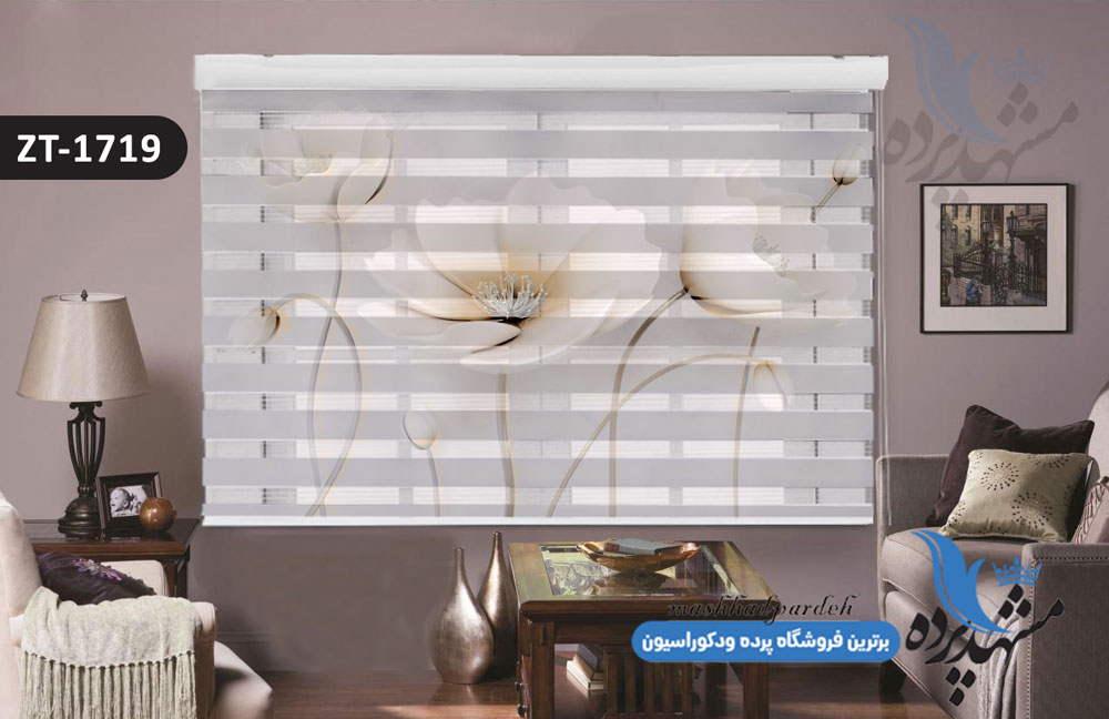 پرده زبرا تصویری چاپی طرح گل فانتزی کد ZT1719