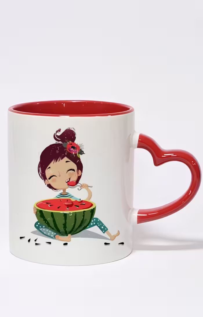 ماگ دسته قلبی رنگی طرح دختر شب یلدا کد 10447