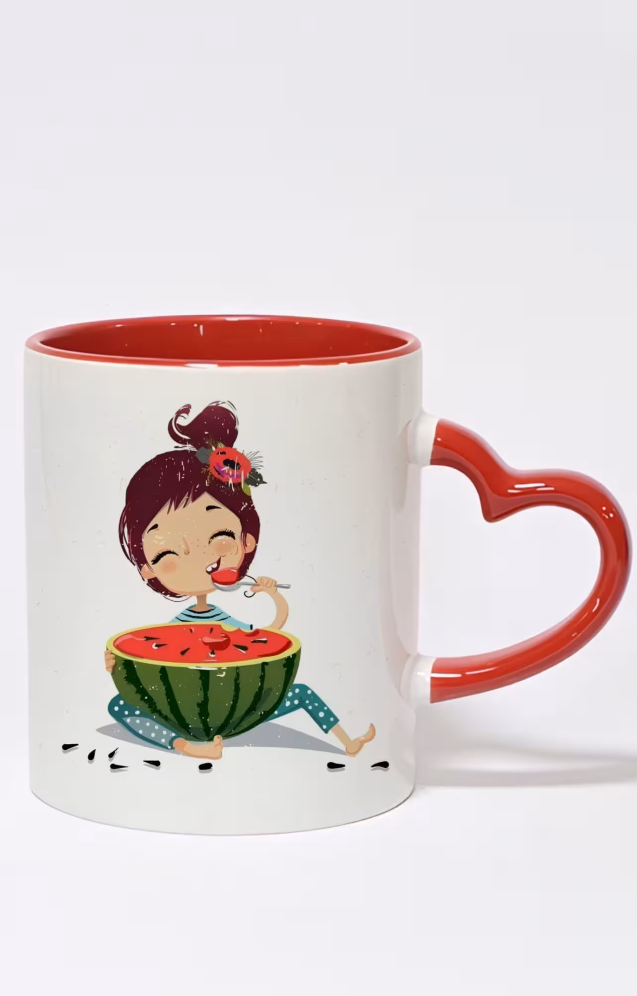 ماگ دسته قلبی رنگی طرح دختر شب یلدا کد 10447