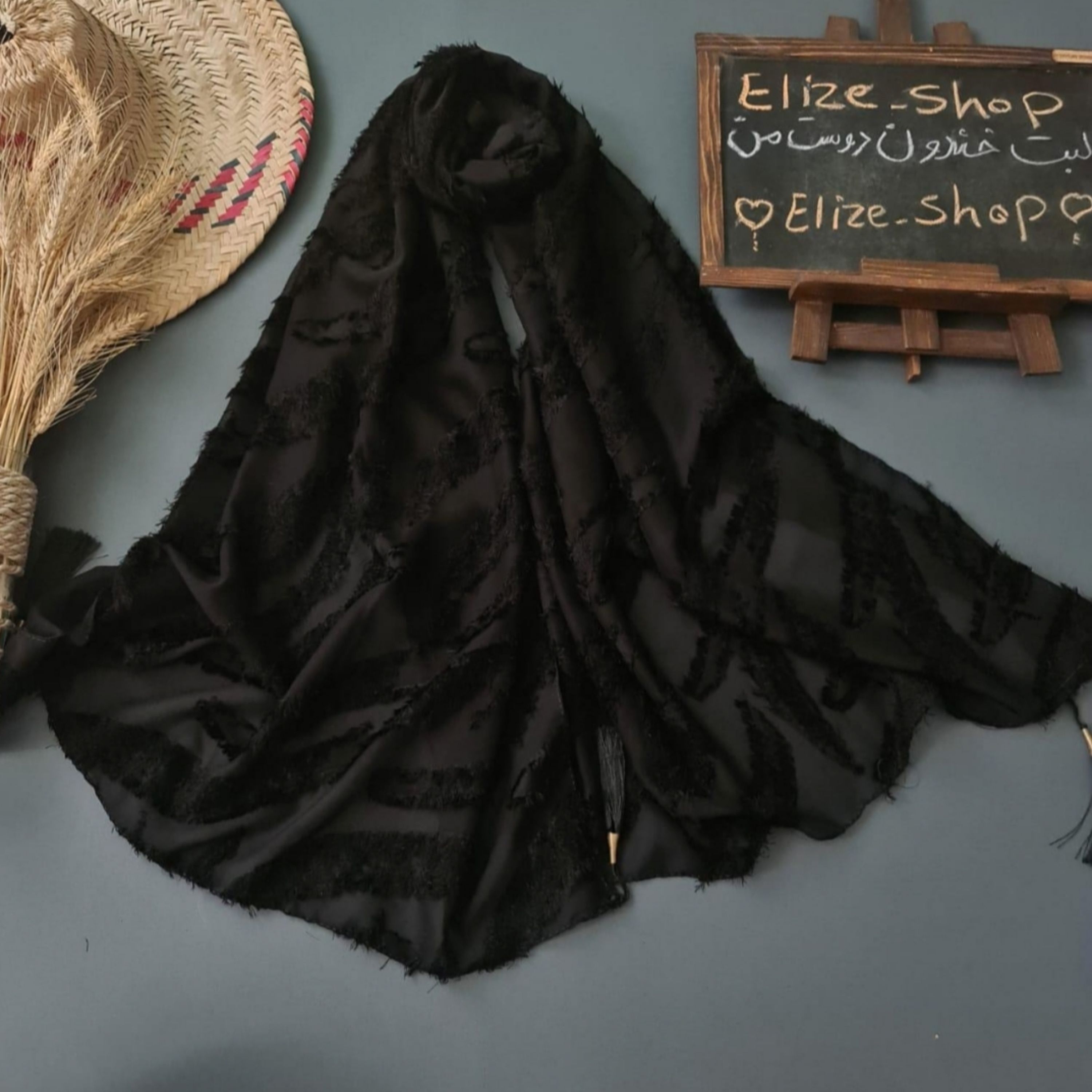 شال مشکی زاغ یاخما  منگوله دار