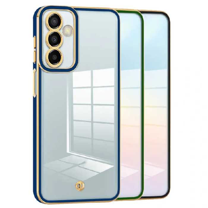 قاب اورجینال الکتروپلیتینگ Samsung Galaxy M13 4G مدل دور طلایی پشت شفاف