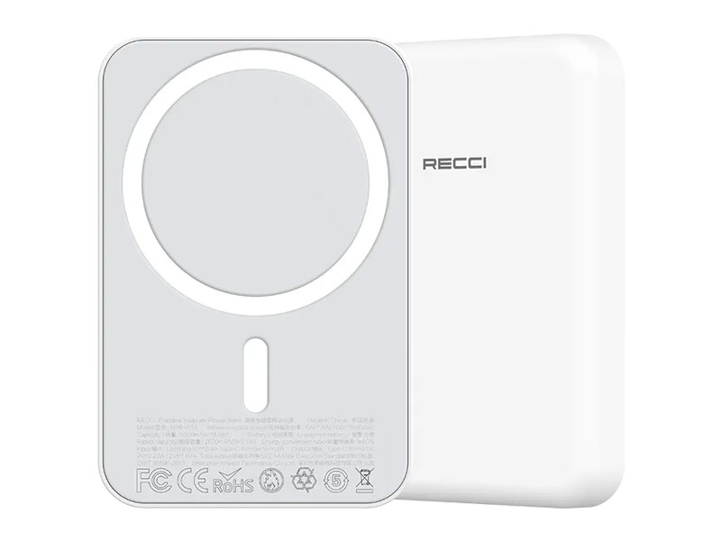 پاوربانک بی سیم مغناطیسی 5000 میلی آمپر ساعت رسی Recci  Wireless Magnet Power Bank 5000mah RPB-W11