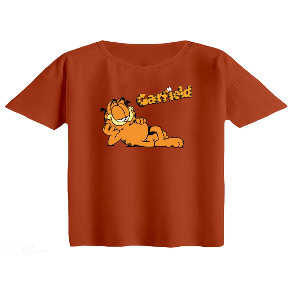 کراپ تی‌شرت آستین کوتاه زنانه مدل گارفیلد کد 2 رنگ آجری تیره