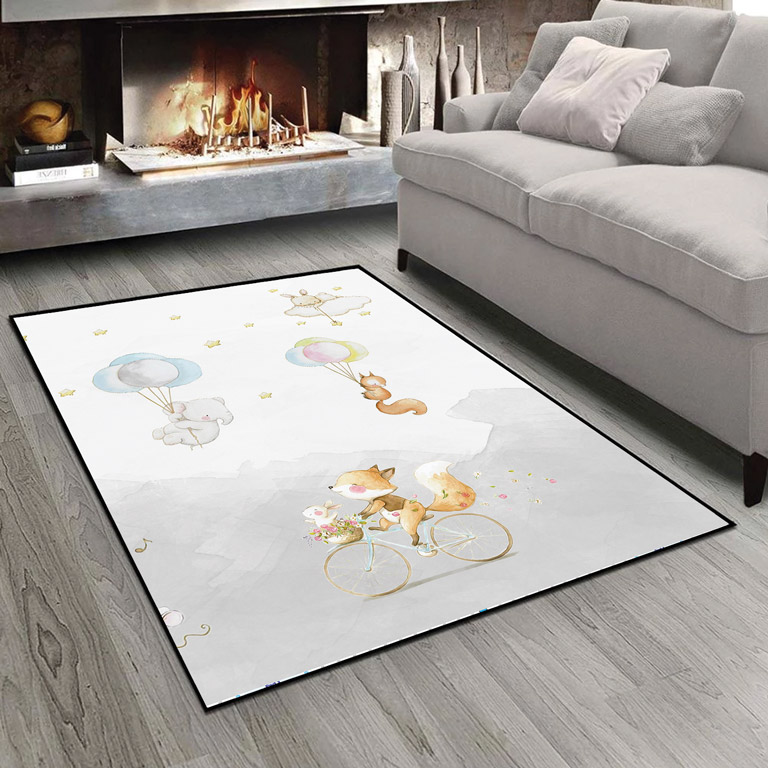 فرش طرح عروسکی روباه سوار دوچرخه و فیل سوار بالن ba-2809a