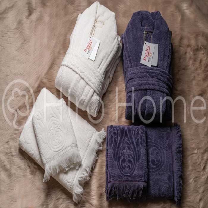 ست دو نفره طرح بونیتو رنگ بادمجانی و سفید