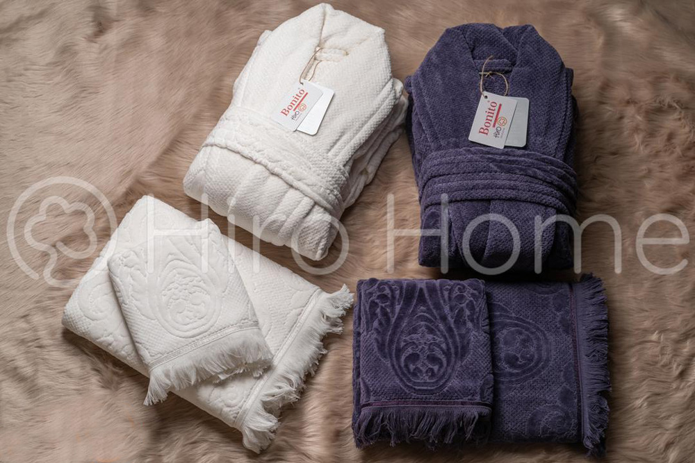 ست دو نفره طرح بونیتو رنگ بادمجانی و سفید