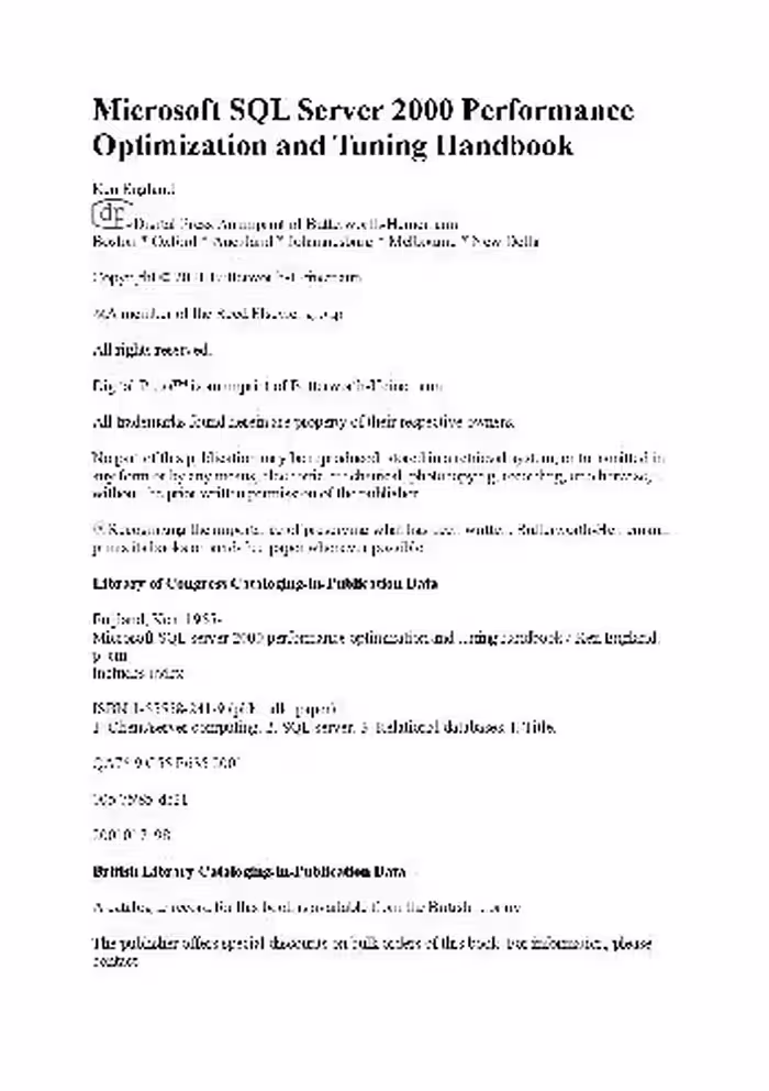 خرید و دانلود نسخه کامل کتاب Microsoft SQL Server 2000 Performance Optimization and Tuning Handbook