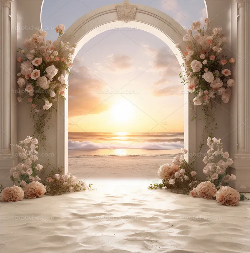 بک دراپ عکاسی ساحل با گلهای سفید | گرافیک با طعم تربچه