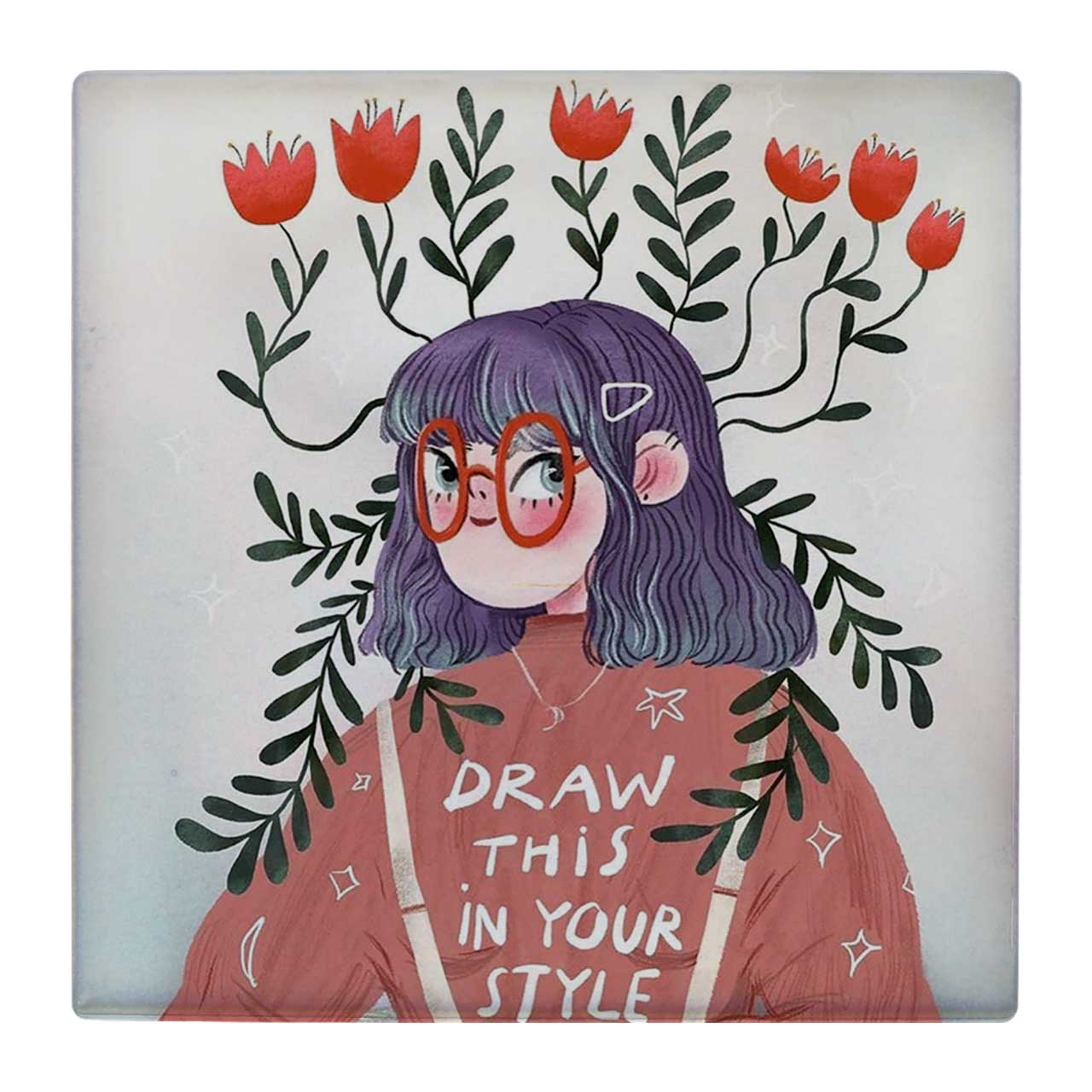 زیر لیوانی  طرح دختر و بوته های گل کد    4808988_3627