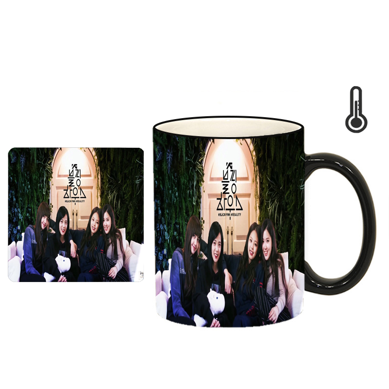  ماگ حرارتی طرح بلک پینک کد h70 به همراه زیرلیوانی